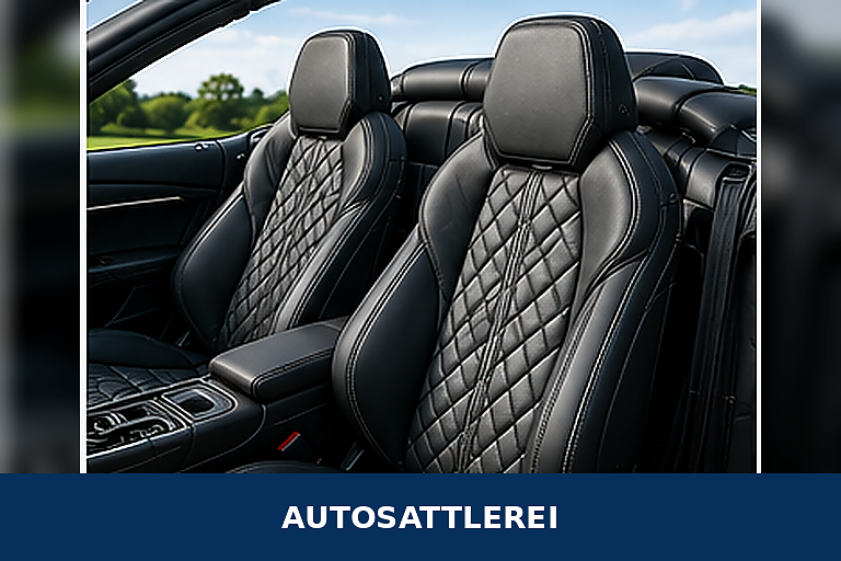 Autosattlerei mit hochwertigen Fahrzeugsitzen und passgenauem Cabrioverdeck